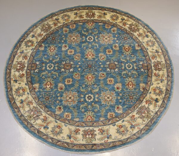 Afghan Handmade Round  Light Blue Area Rug -Stock #CH-869-Size- 202X202Cm–6.5X6.5Ft.