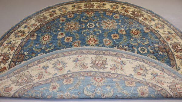 Afghan Handmade Round  Light Blue Area Rug -Stock #CH-869-Size- 202X202Cm–6.5X6.5Ft. - Image 3