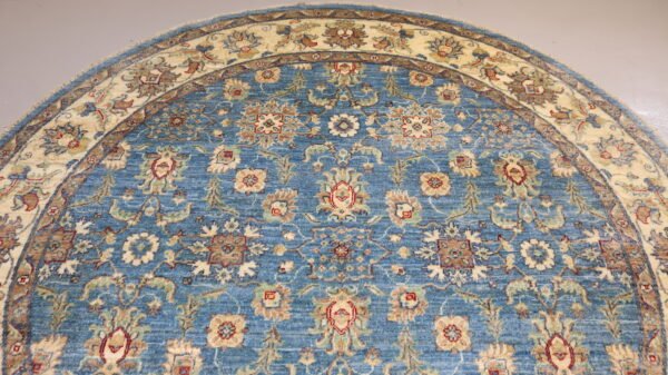 Afghan Handmade Round  Light Blue Area Rug -Stock #CH-869-Size- 202X202Cm–6.5X6.5Ft. - Image 5