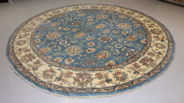 Afghan Handmade Round  Light Blue Area Rug -Stock #CH-869-Size- 202X202Cm–6.5X6.5Ft. - Image 9