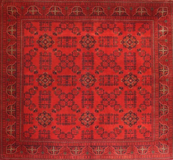 Afghan Handmade Bukhra Square Rug -Stock #KM-1-Size - 200X200CM- 6.5×6.5FT