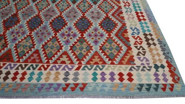 Afghan Handmade Multicolored Geometric Pattern Kilim Rug -Stock #KLM-3777-Size-591x315-Cm19.3×10.3FT - Image 7