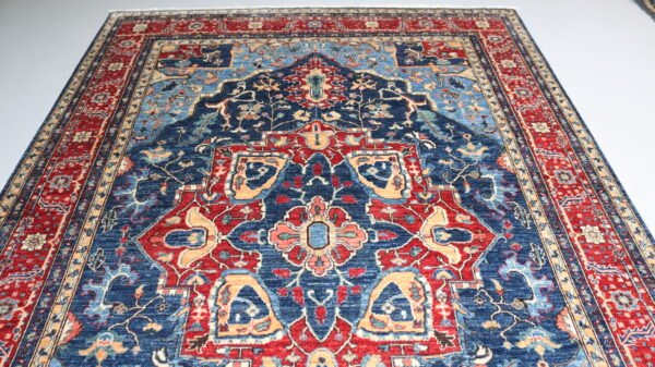 Traditional Handmade Wool Rug – Afghan-Inspired Medallion Design in Red, Blue, and Gold (Stock #CH-929) – Size: 299 x 204 CM (9.8x 6.6 FT) - Image 2