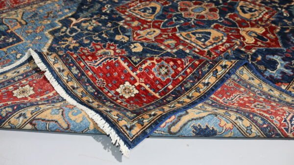 Traditional Handmade Wool Rug – Afghan-Inspired Medallion Design in Red, Blue, and Gold (Stock #CH-929) – Size: 299 x 204 CM (9.8x 6.6 FT) - Image 4