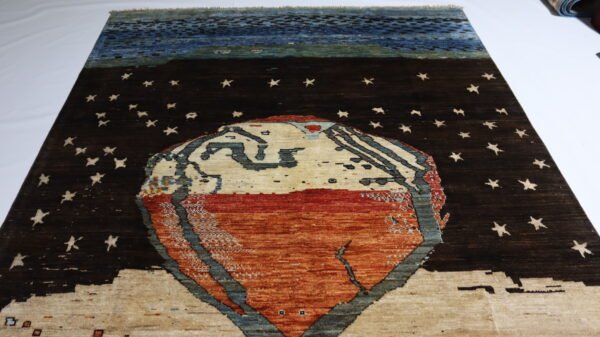 Handmade Wool Night Sky Story Rug – Nature, Stars, and Symbolic Art in One Masterpiece (Stock #CH-922) – Size: 291x 202 CM (9.5x 6.6 FT) - Image 4