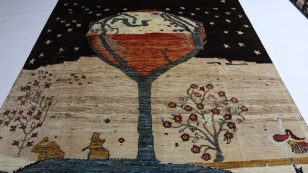 Handmade Wool Night Sky Story Rug – Nature, Stars, and Symbolic Art in One Masterpiece (Stock #CH-922) – Size: 291x 202 CM (9.5x 6.6 FT) - Image 5