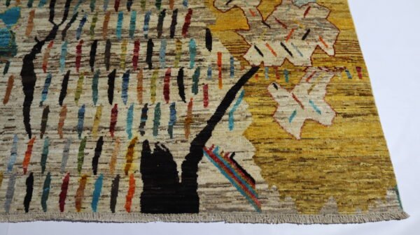Handmade Wool Rug – Abstract Nature-Inspired Design in Yellow, Teal & Beige(Stock #CH-921) – Size: 292 x 203 CM (9.5x 6.6 FT) - Image 6